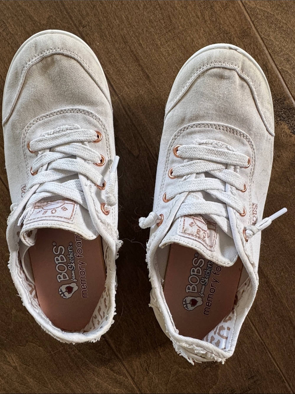 BOBS from Skechers Women's Canvas Sneakers in Light Beige with Rose Gold Eyelets